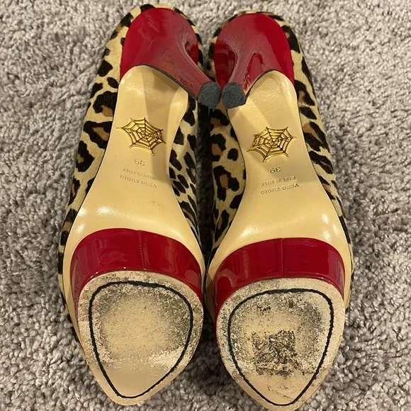 Charlotte Olympia Leopard Cheetah Red Stilletto Pumps Heels Size 39 - Picture 4 of 6